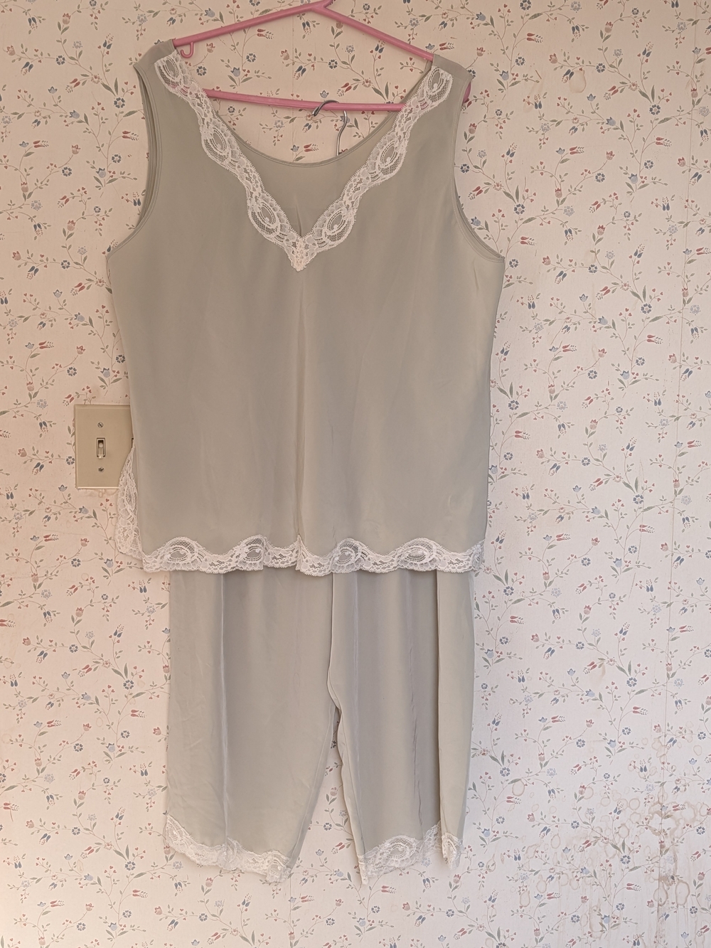 Soft Surroundings Night wear Lace-Trim Sleeveless Pajama Set in Sage XXL Lounge